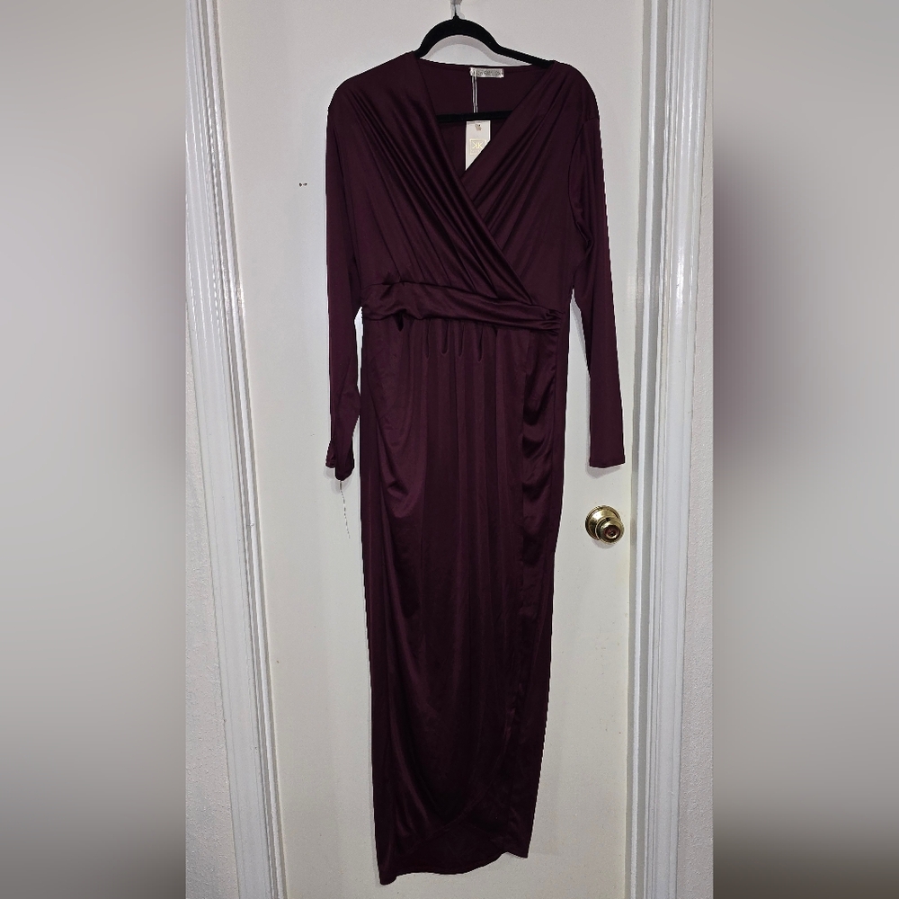 #6090 Elegant Long Sleeve Purple Dress - Picture 2 of 6